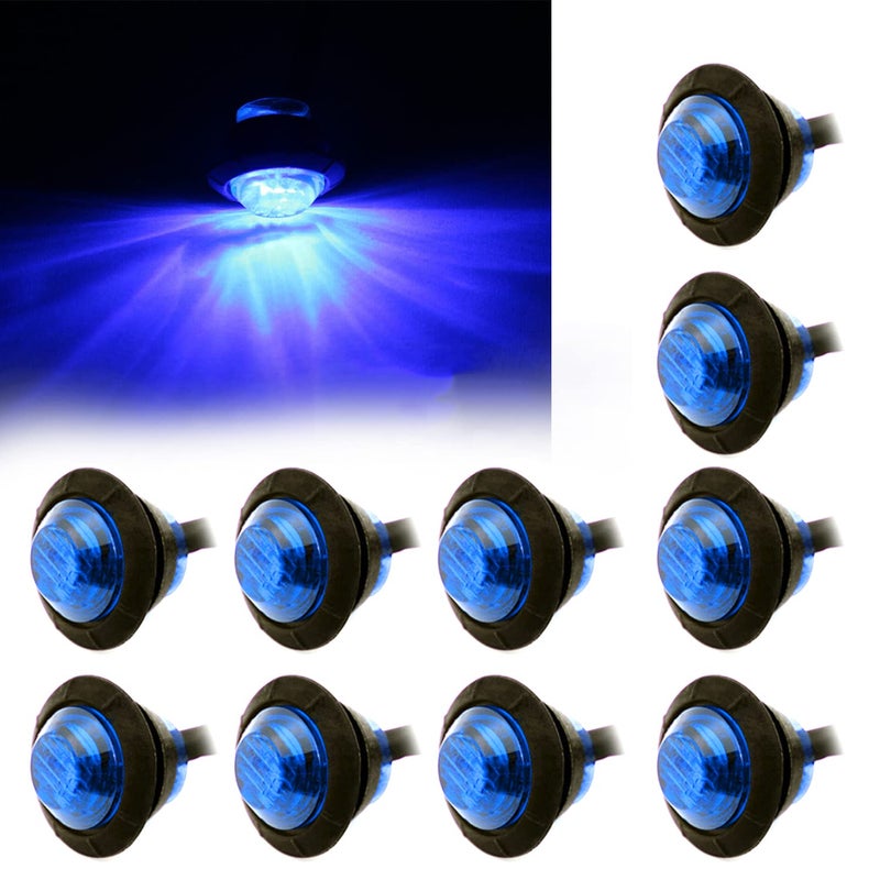FXC 10x 3/4" Round LED Clearence Light Front Rear Side Marker Indicators Light for Truck Car Bus Trailer Van Caravan Boat, Taillight Brake Stop Lamp (Blue, 12V) - Image 1